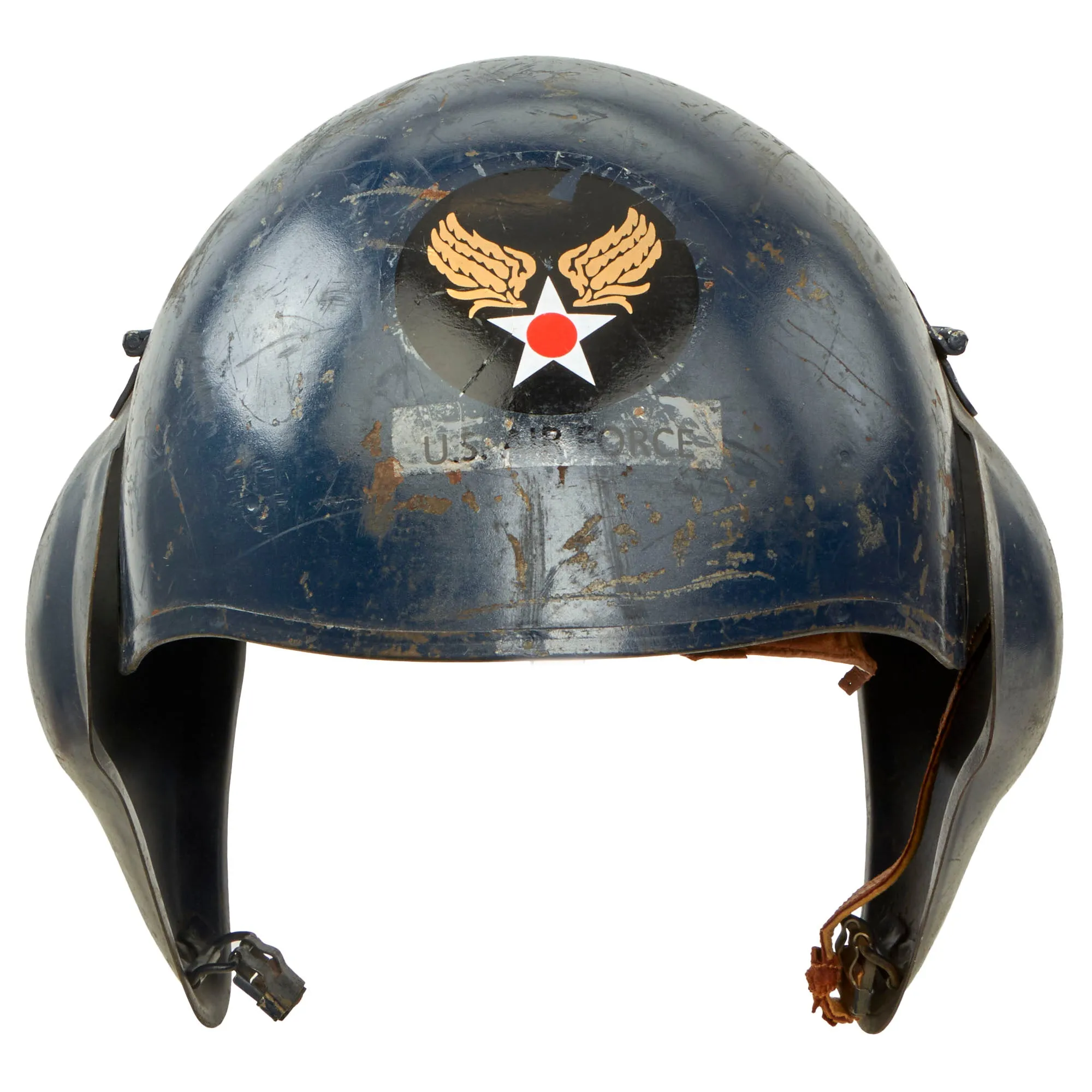 Original U.S. WWII USAAF Bomber Crew M5 Steel FLAK Helmet Repainted Blue with Air Force Insignia