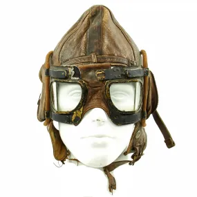 Original WWII Royal Australian Air Force RAAF B Leather Flying Helmet with MK IVB Goggles