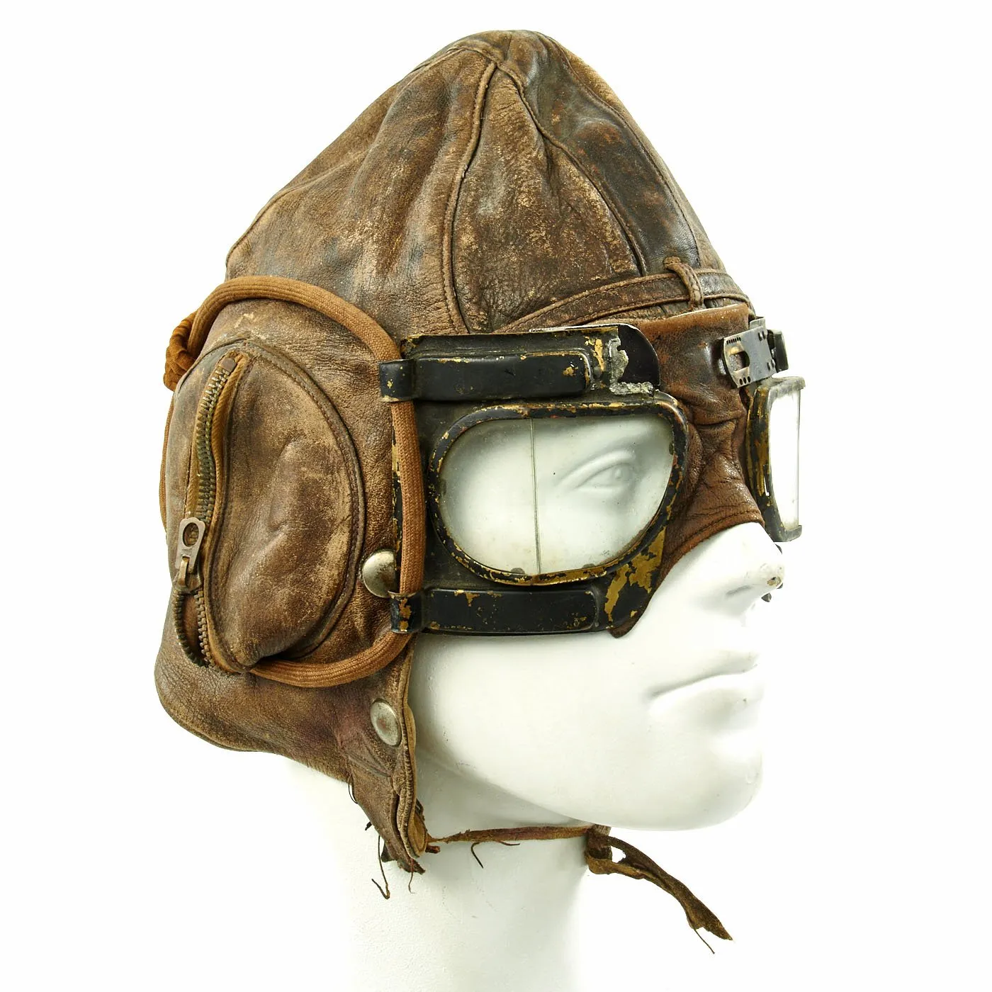 Original WWII Royal Australian Air Force RAAF B Leather Flying Helmet with MK IVB Goggles