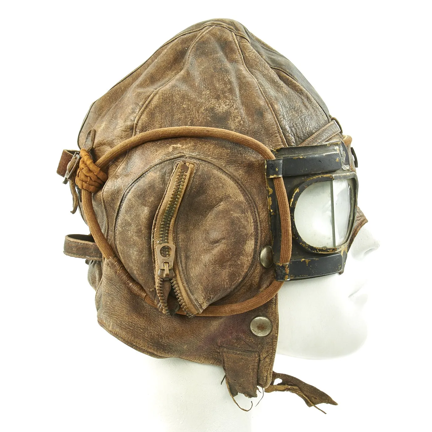 Original WWII Royal Australian Air Force RAAF B Leather Flying Helmet with MK IVB Goggles