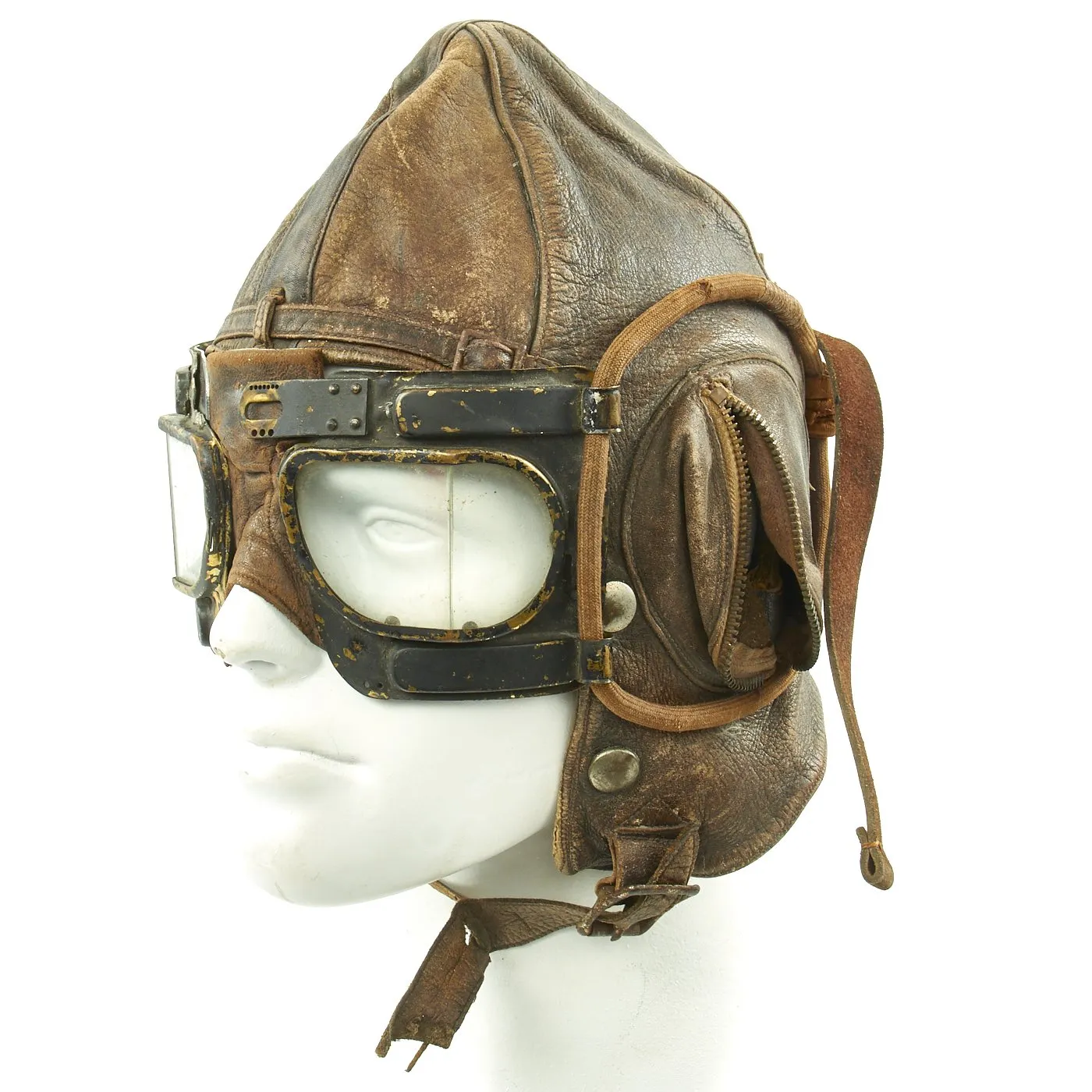 Original WWII Royal Australian Air Force RAAF B Leather Flying Helmet with MK IVB Goggles