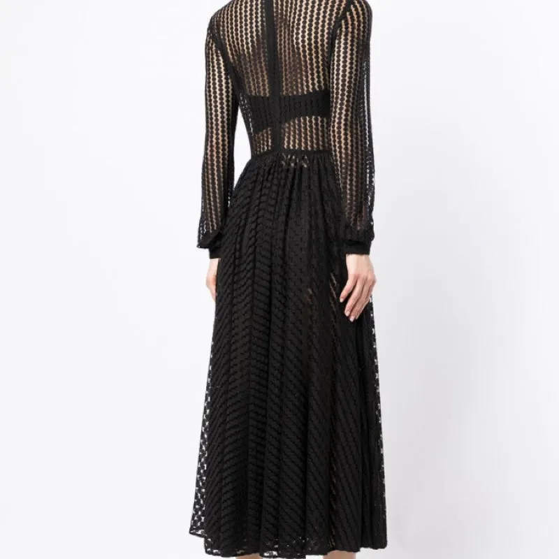 Pleated Black Lace Dress