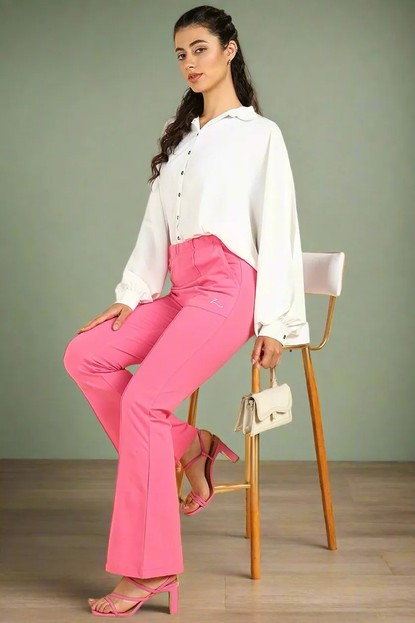 Pleated Cotton Pink Maternity Pants (Pregnancy & Postpartum)