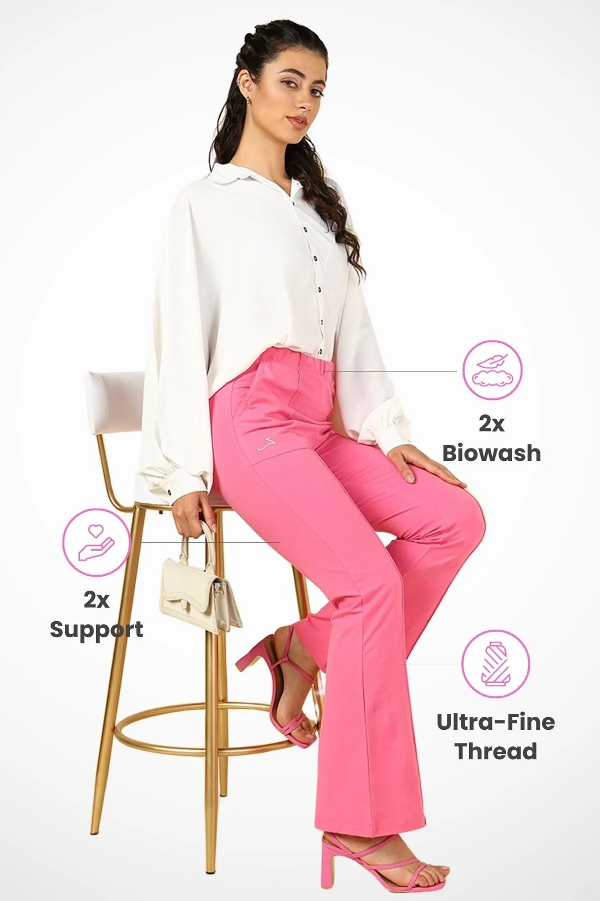 Pleated Cotton Pink Maternity Pants (Pregnancy & Postpartum)