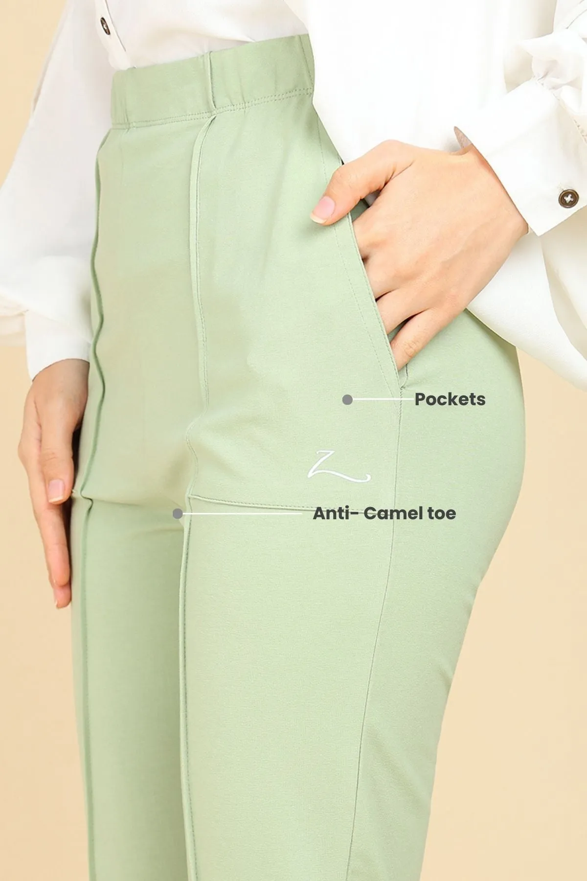 Pleated Cotton Pistachio Green Maternity Pants (Pregnancy & Postpartum)