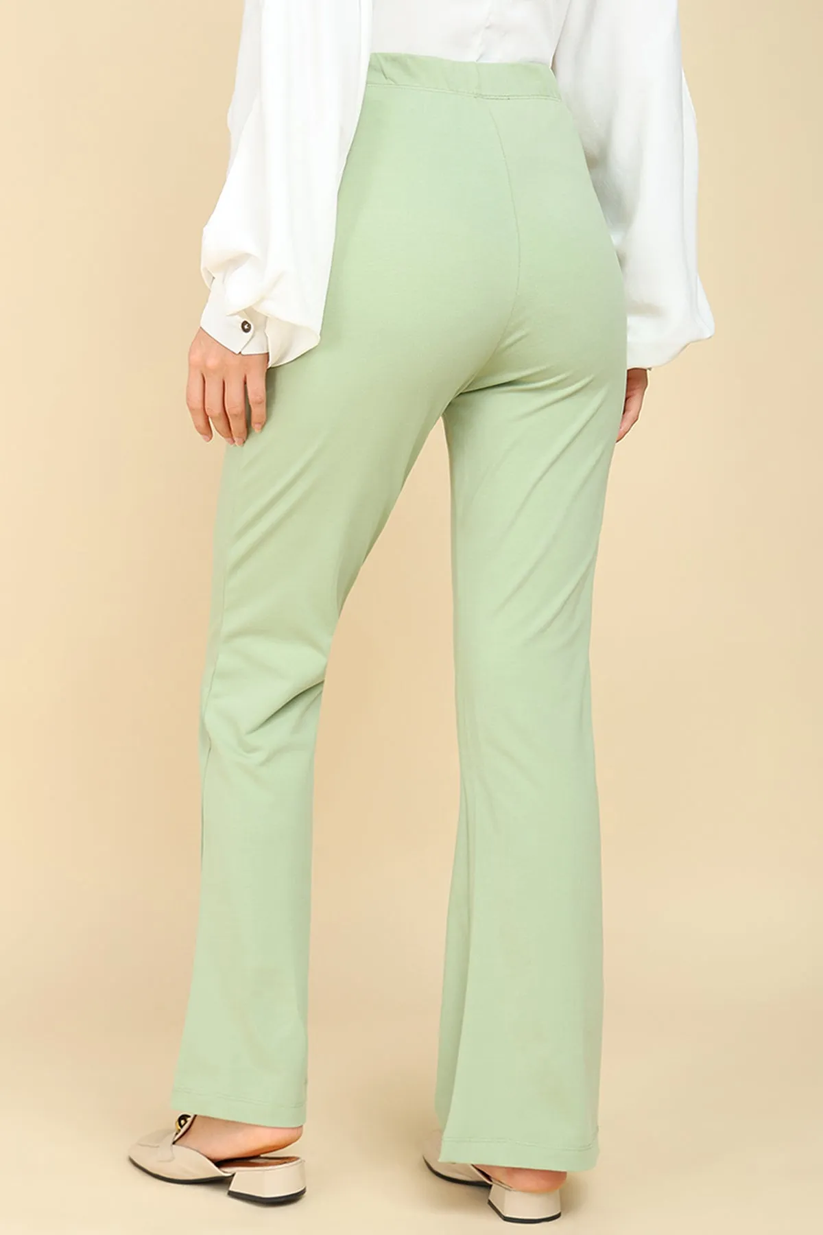 Pleated Cotton Pistachio Green Maternity Pants (Pregnancy & Postpartum)