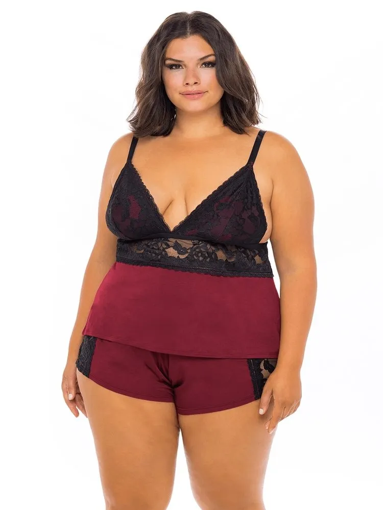 Plus Size Jersey & Lace Pajama Set