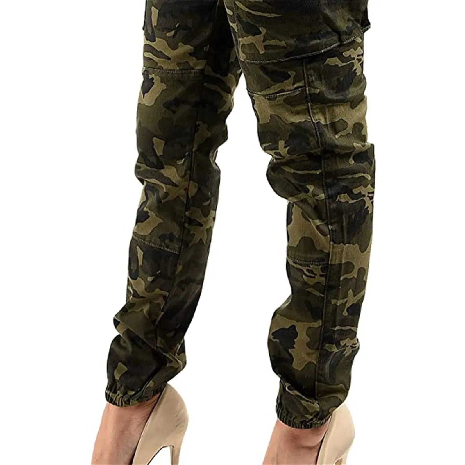 "Chic Camo Cargo Pants Set with Belt - Trendy Women's Slim Fit Joggers for Winter/Autumn"