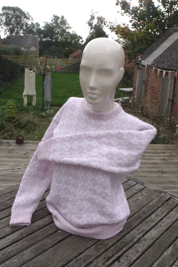 "Imogen" an Argyle styled sweater, ladies UK 12, Handmade pink & white for all seasons