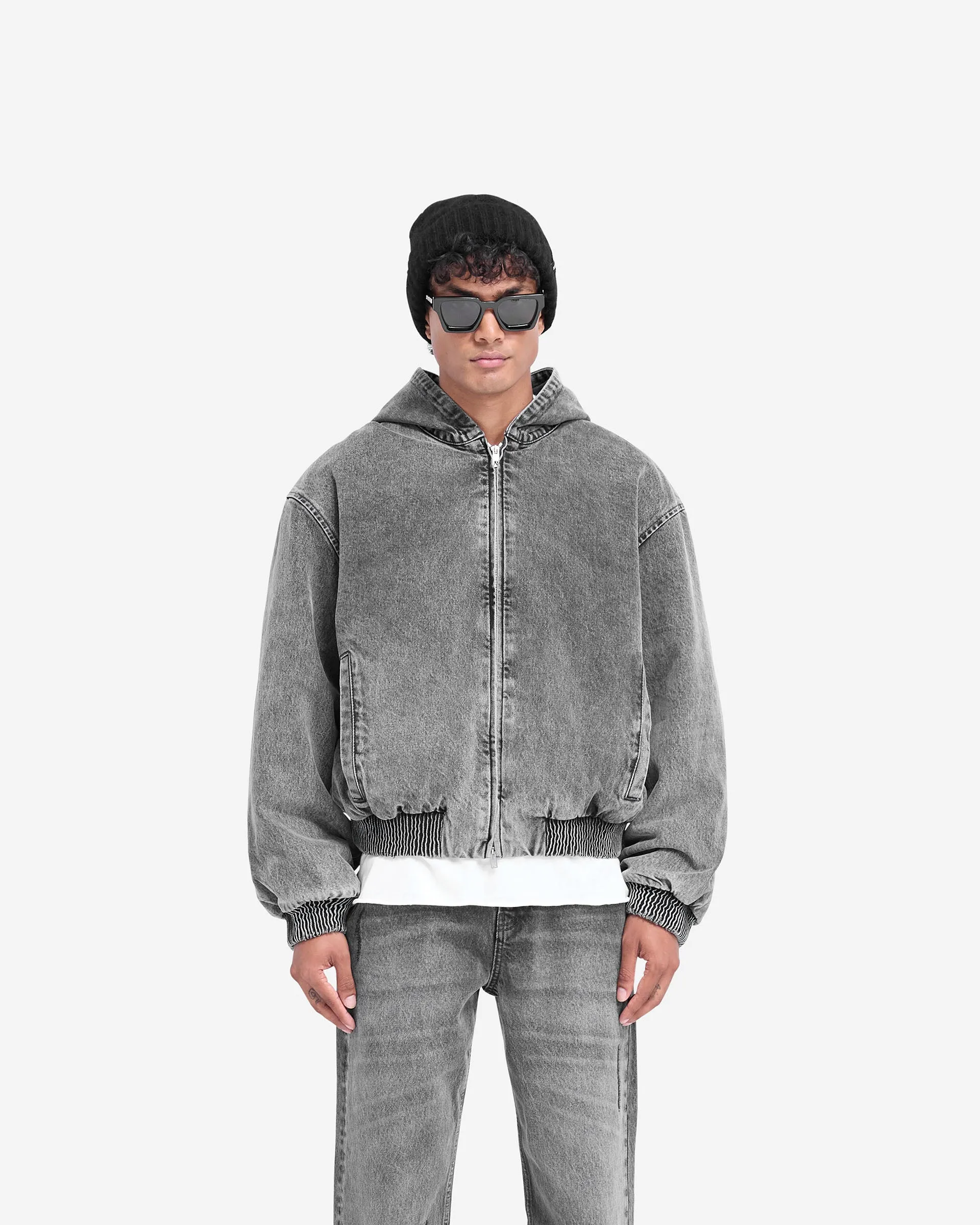 R5 Hooded Denim Bomber - Charcoal Grey