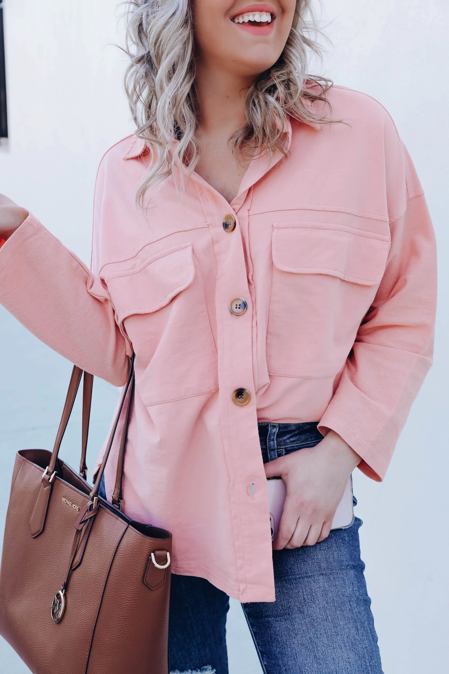 Rayna Cotton Cropped Shacket - Peach