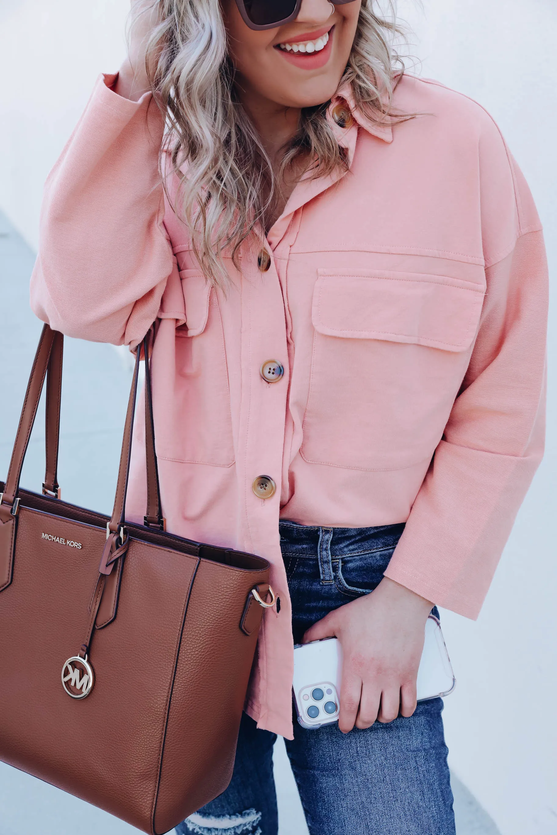 Rayna Cotton Cropped Shacket - Peach