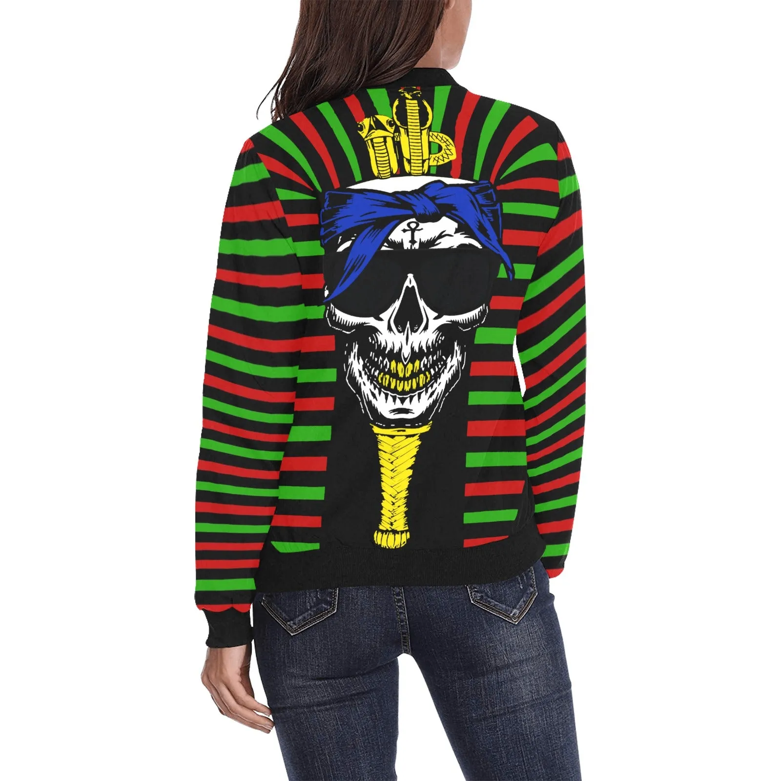 RBG C SKULL All Over Print Bomber Jacket for Women