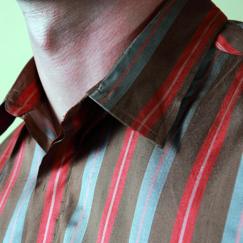 Red Fort Striped Men's Silk Shirt