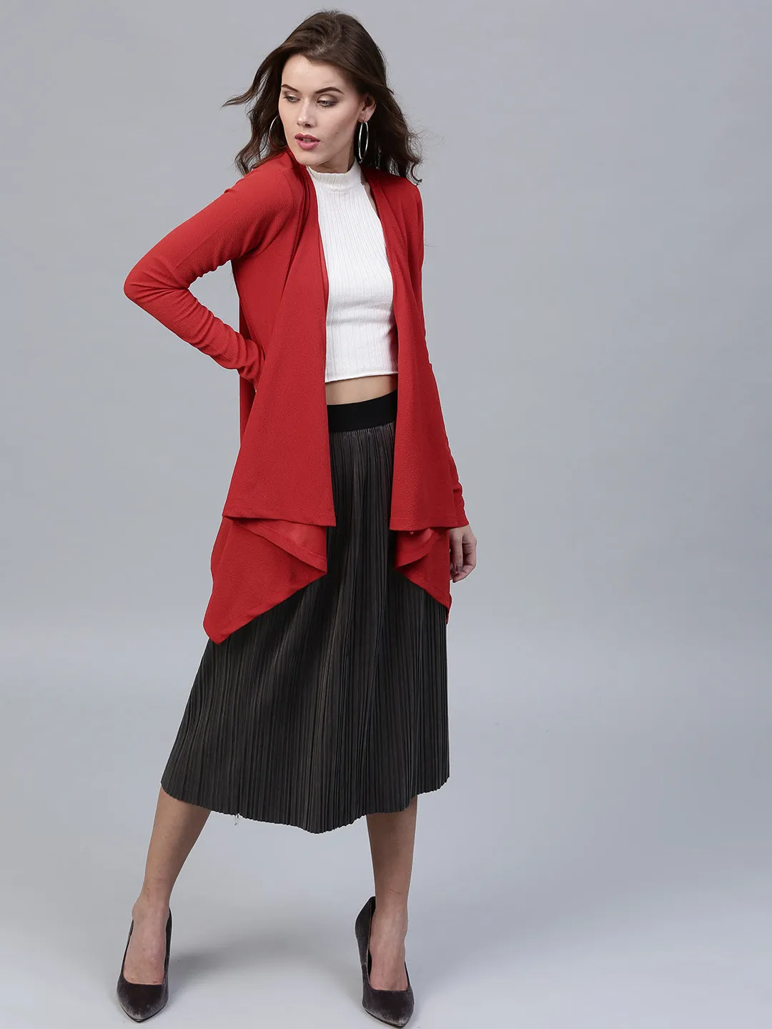 Red Shawl Collar Shrug