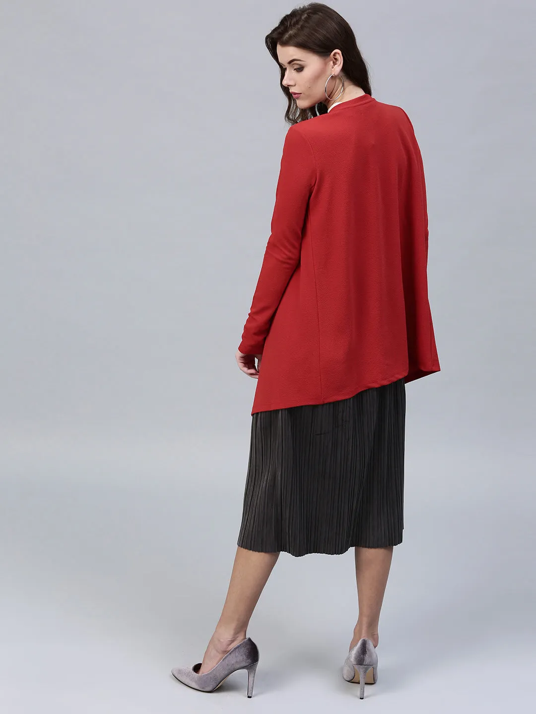 Red Shawl Collar Shrug