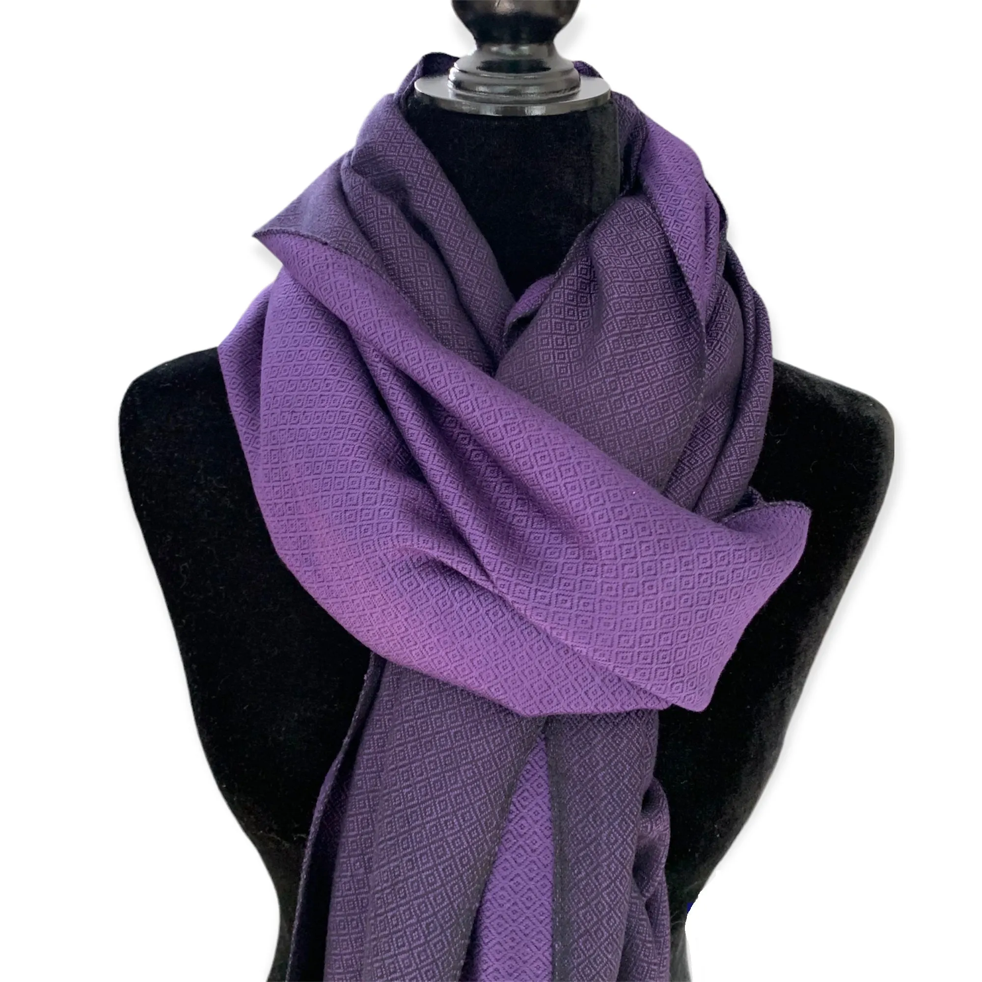 Reversible Diamond Handwoven Bamboo Viscose Shawl - Purple