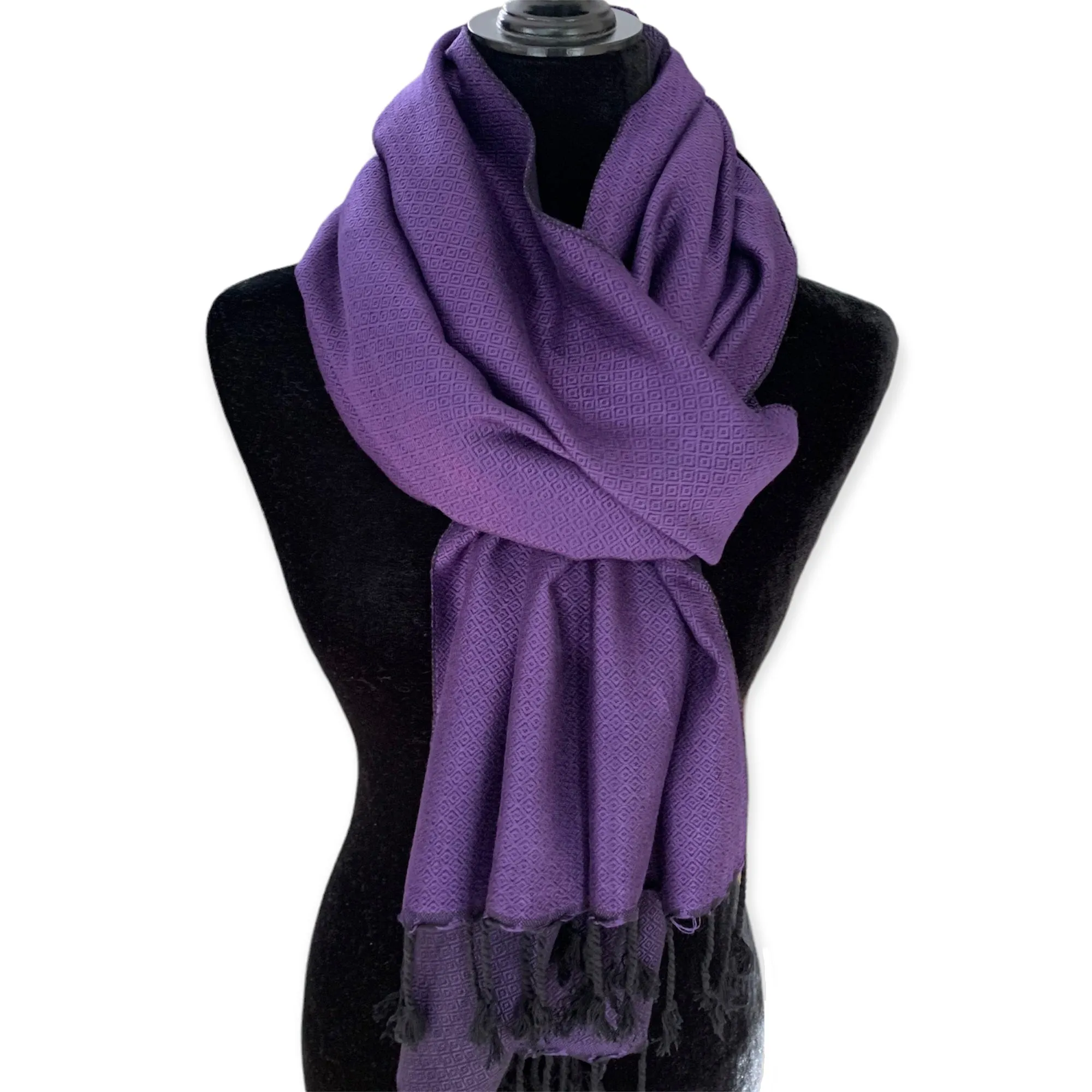 Reversible Diamond Handwoven Bamboo Viscose Shawl - Purple