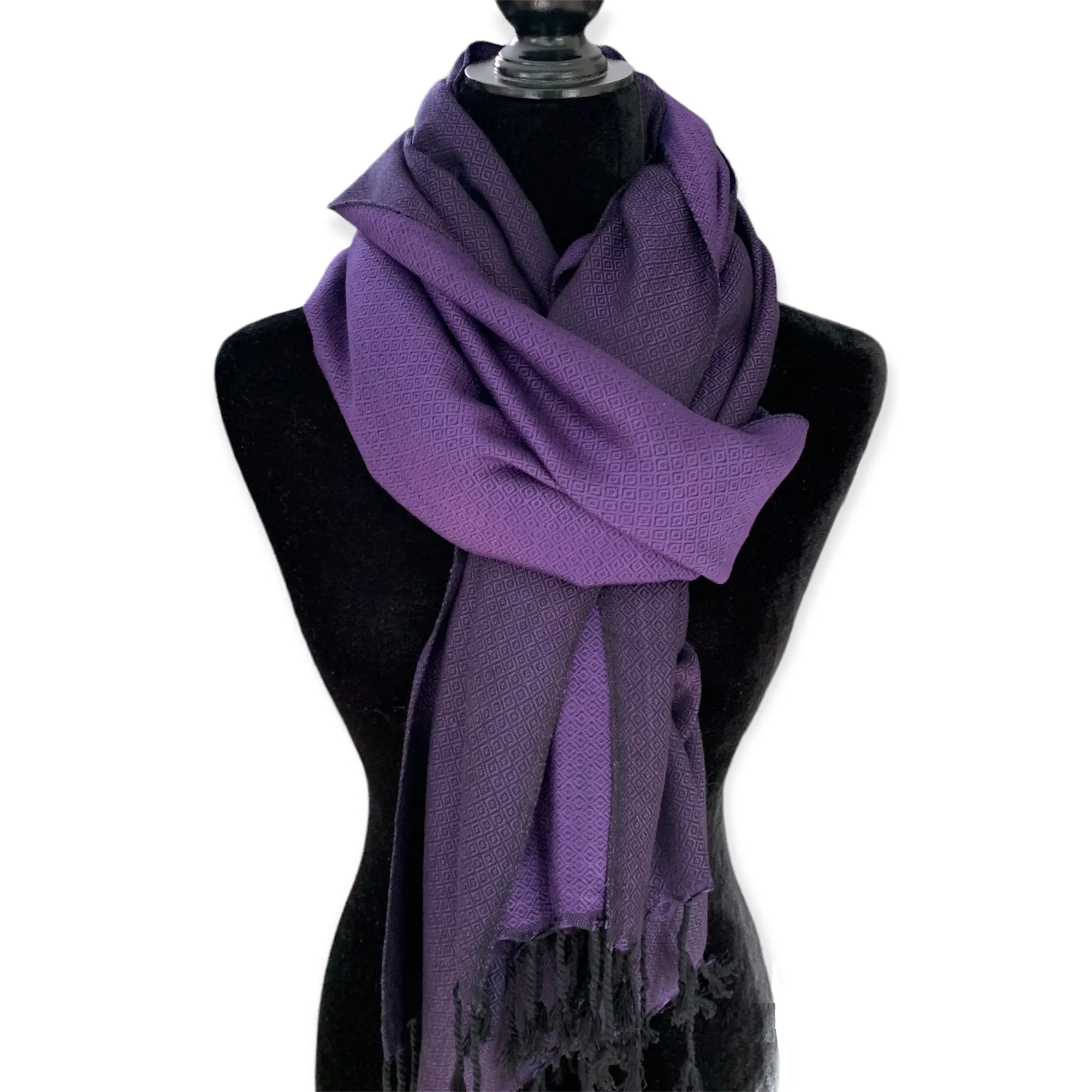 Reversible Diamond Handwoven Bamboo Viscose Shawl - Purple