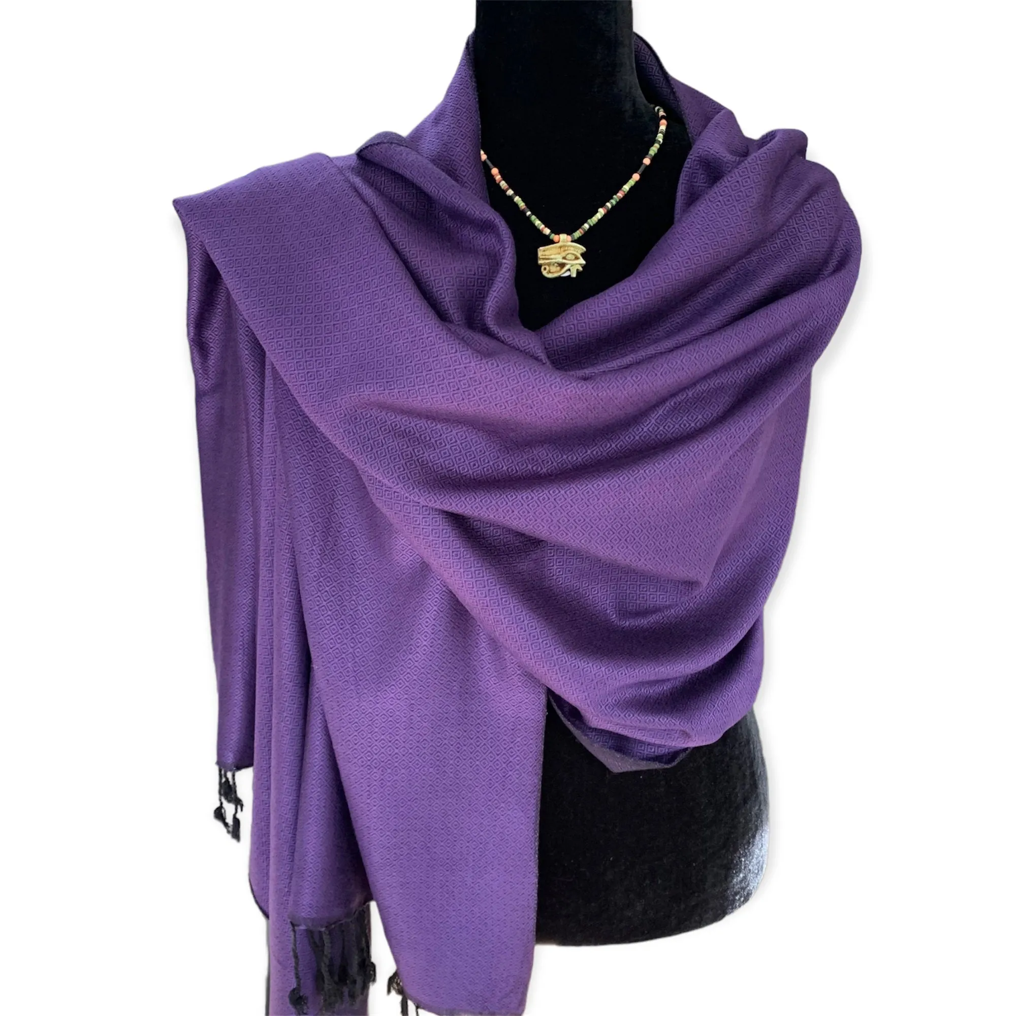 Reversible Diamond Handwoven Bamboo Viscose Shawl - Purple