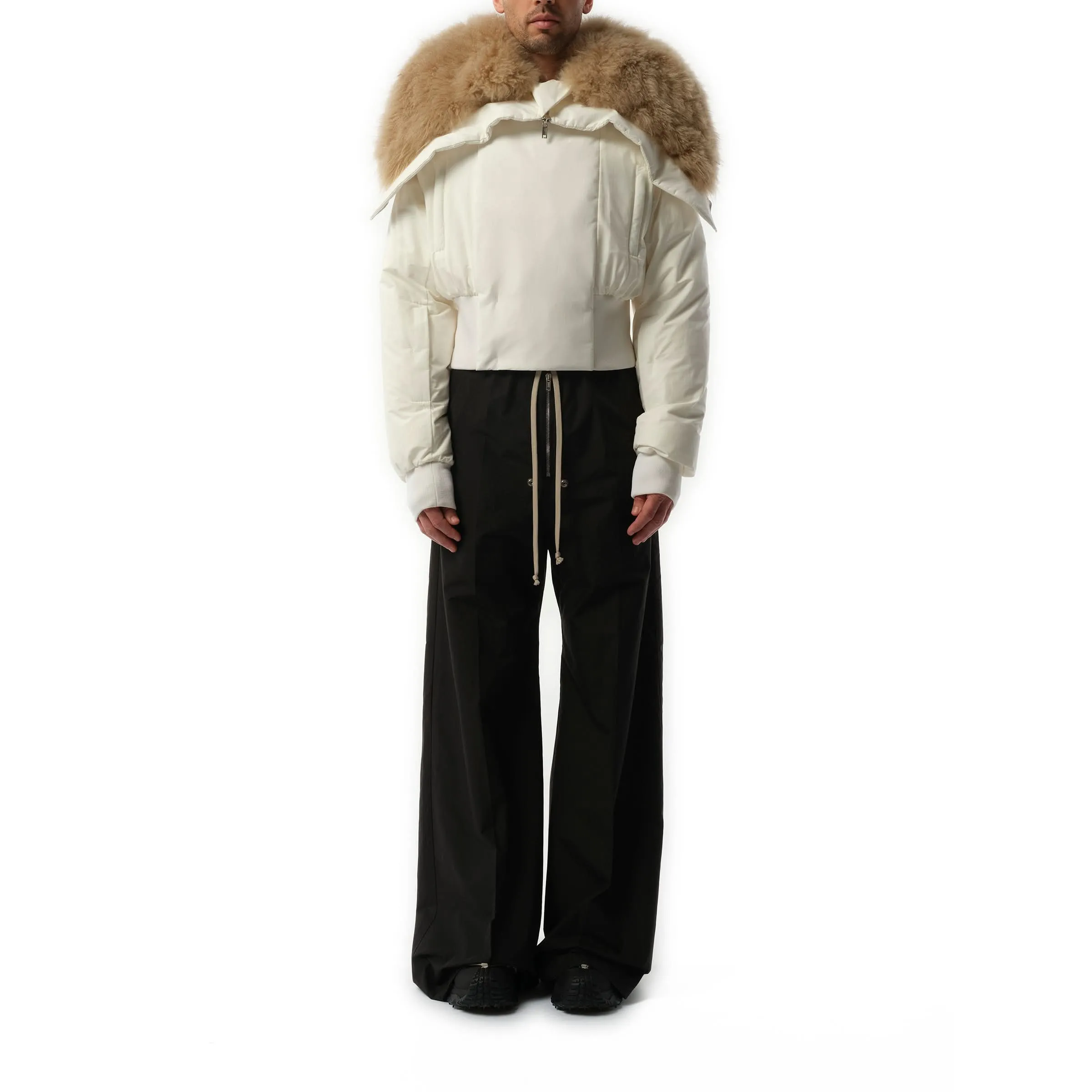 Rick Owens x Moncler Alice Parka with Shearling Jacket in Milk