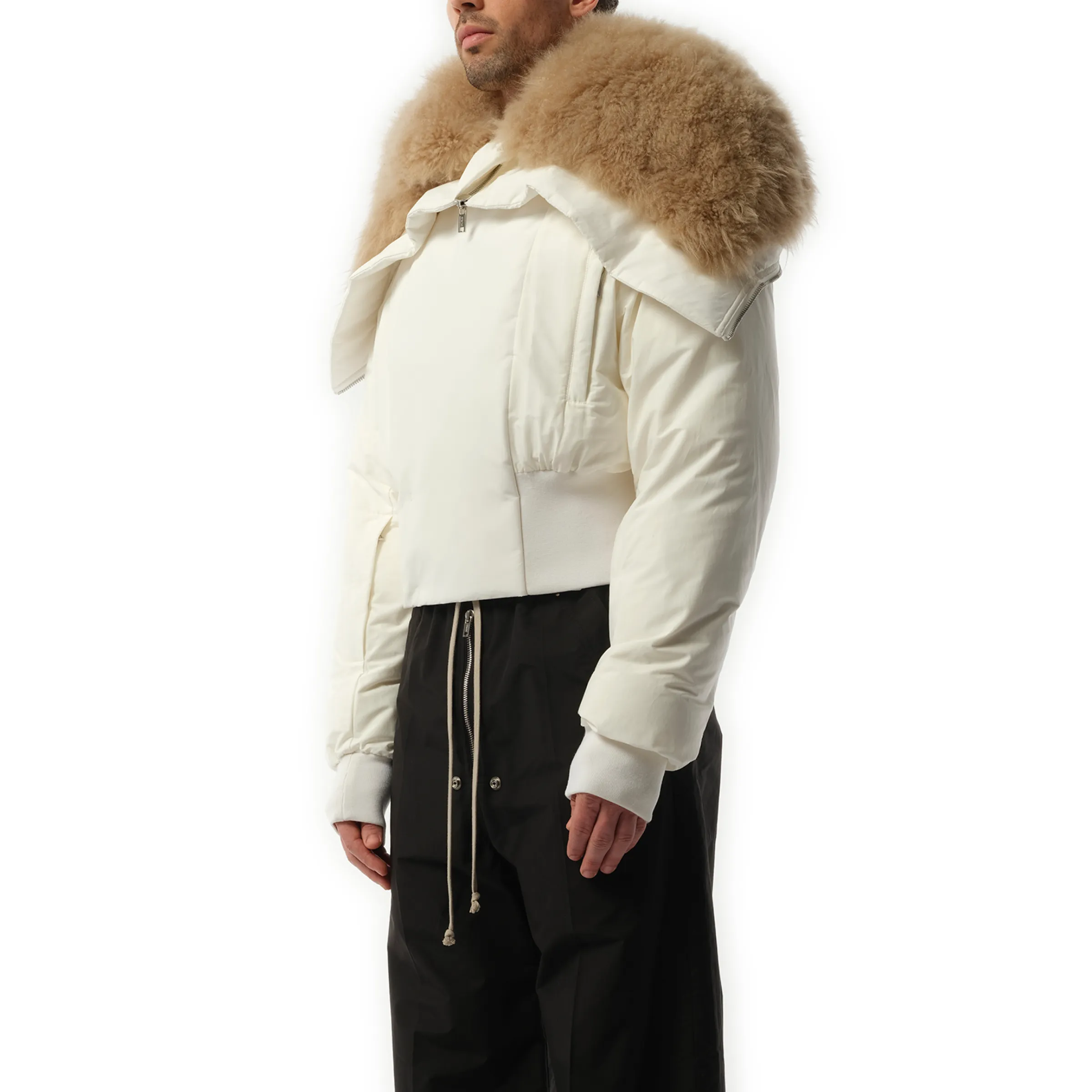 Rick Owens x Moncler Alice Parka with Shearling Jacket in Milk