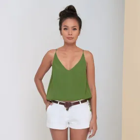 RINKI V STRING CAMISOLE - Rayon Fujette Crepe | Moss Green