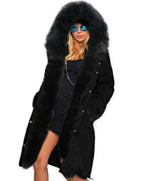 Roiii Women Winter Warm Thick Faux Fur Coat Outdoor Hood Parka Long Jacket Si...