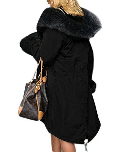 Roiii Women Winter Warm Thick Faux Fur Coat Outdoor Hood Parka Long Jacket Si...