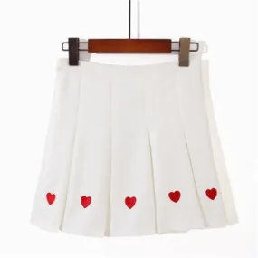 Sale Cute Hearts Embroidery Pleated Black Pink Aesthetic Skirt