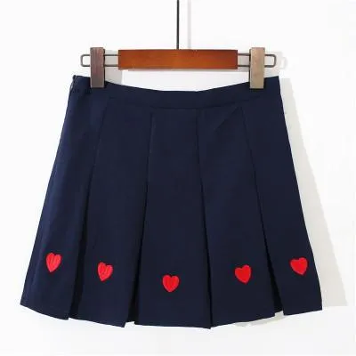 Sale Cute Hearts Embroidery Pleated Black Pink Aesthetic Skirt