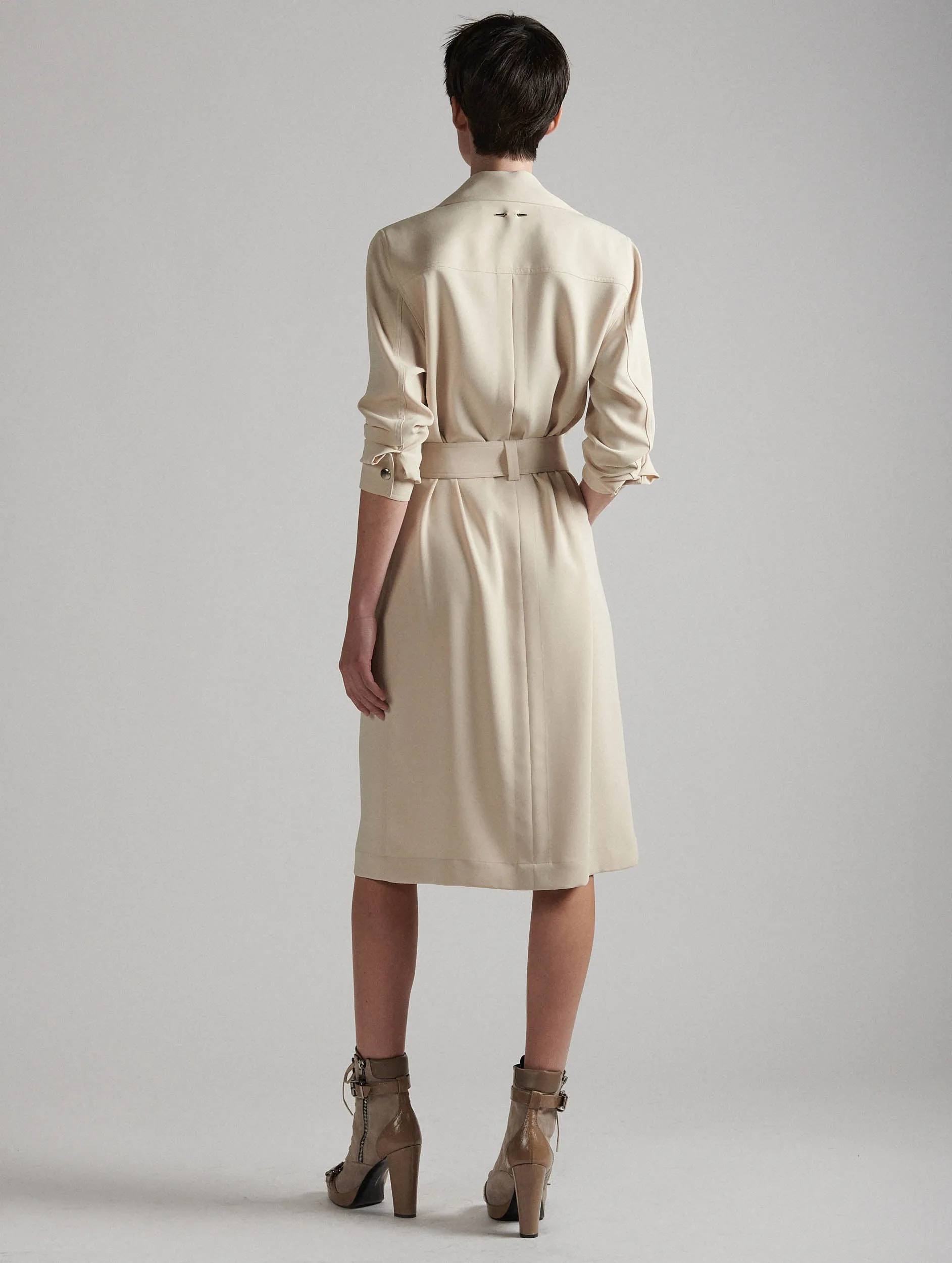 Sand flowing crepe dress-coat