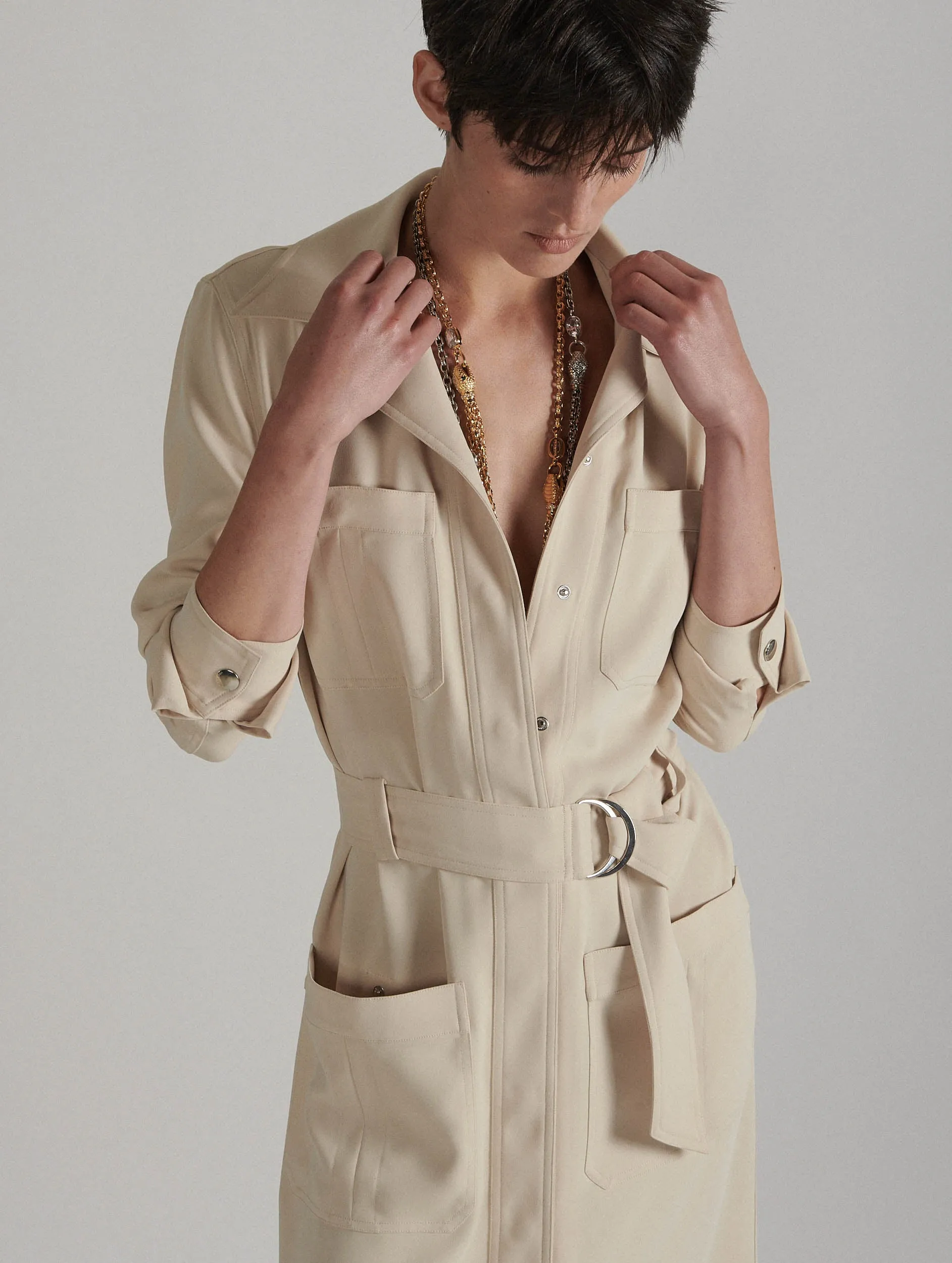 Sand flowing crepe dress-coat