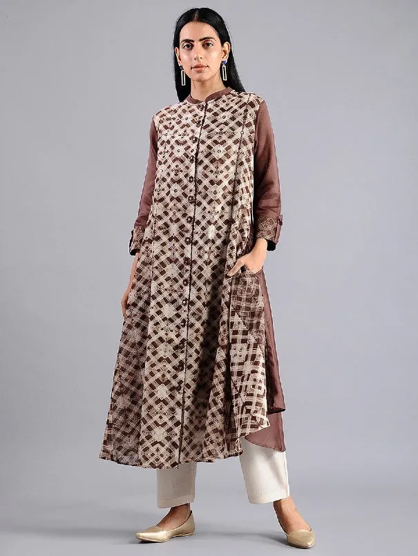 Shibori jacket dress in Brown (Set of 2)