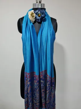 Silk Shawl Blue Paisley Print Border Shawl