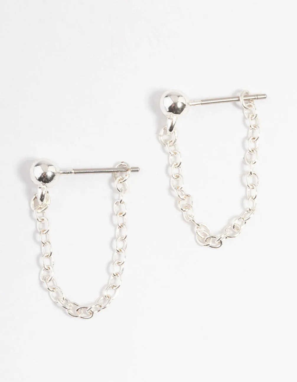 Silver Ball & Chain Jacket Earrings