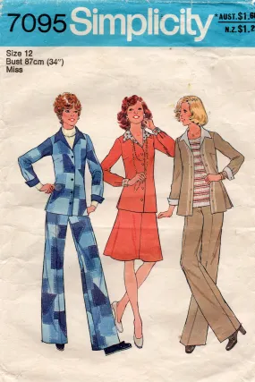 Simplicity 7095 Womens Jacket Skirt & Flared Pants 1970s Vintage Sewing Pattern Size 12 Bust 34 inches