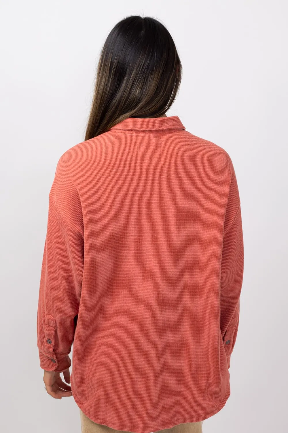 Simply Southern Waffle Knit Shacket for Women in Rust | PP-0224-SHKT-WAFFLE-RUST