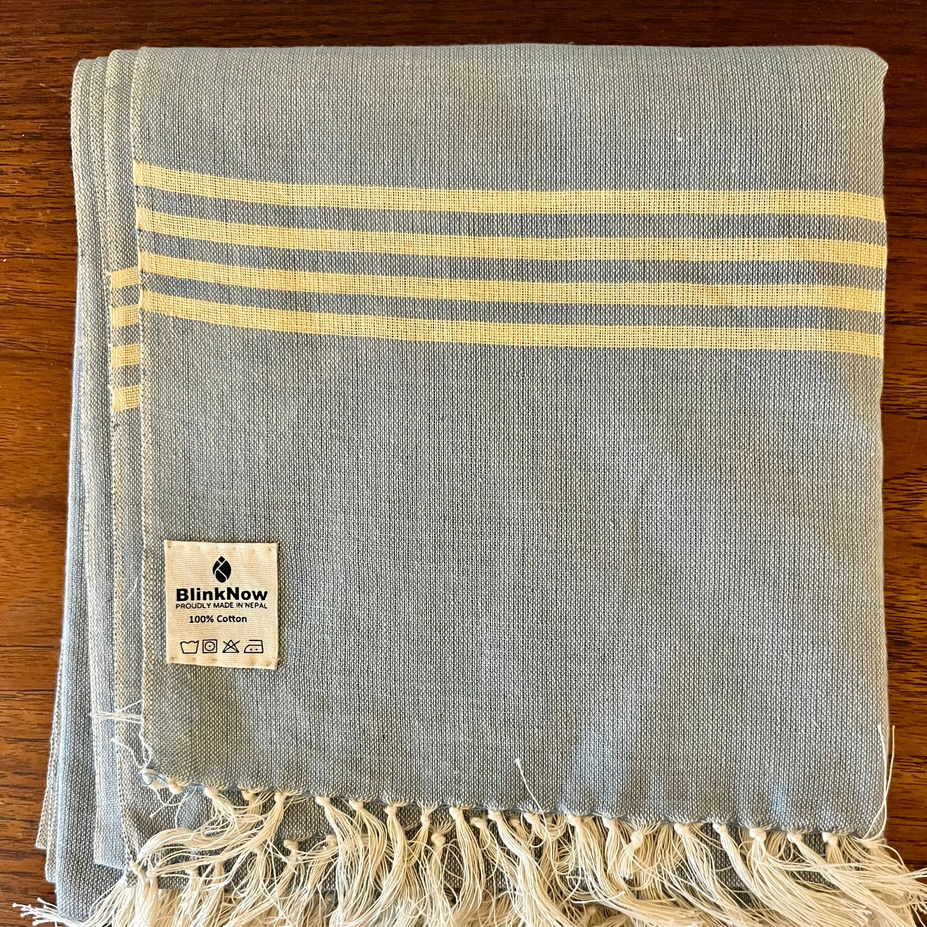 Soft Blue with Green End Stripe Shawl