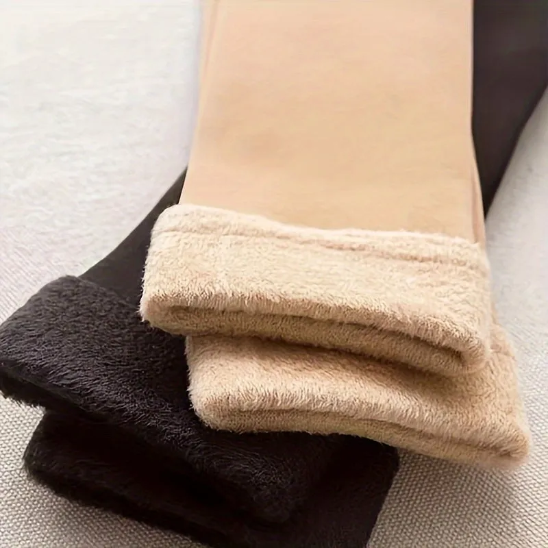 Solid Plush Lined Socks, Comfort Thickened Warm Mid Tube Socks For Fall & Winter, Women's Stockings & Hosiery