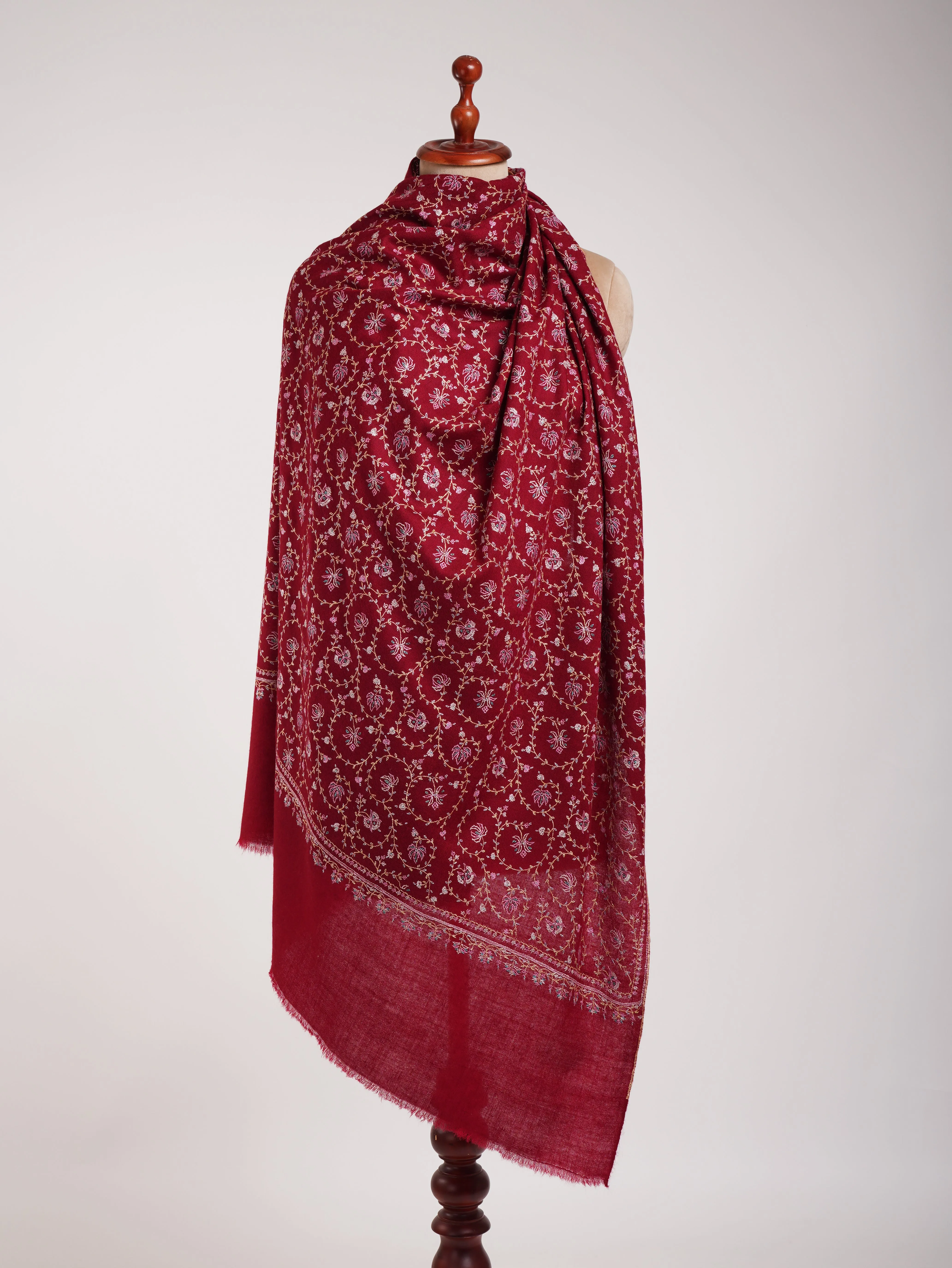 Sozni Embroidered Kashmiri Pashmina Shawl in Maroon