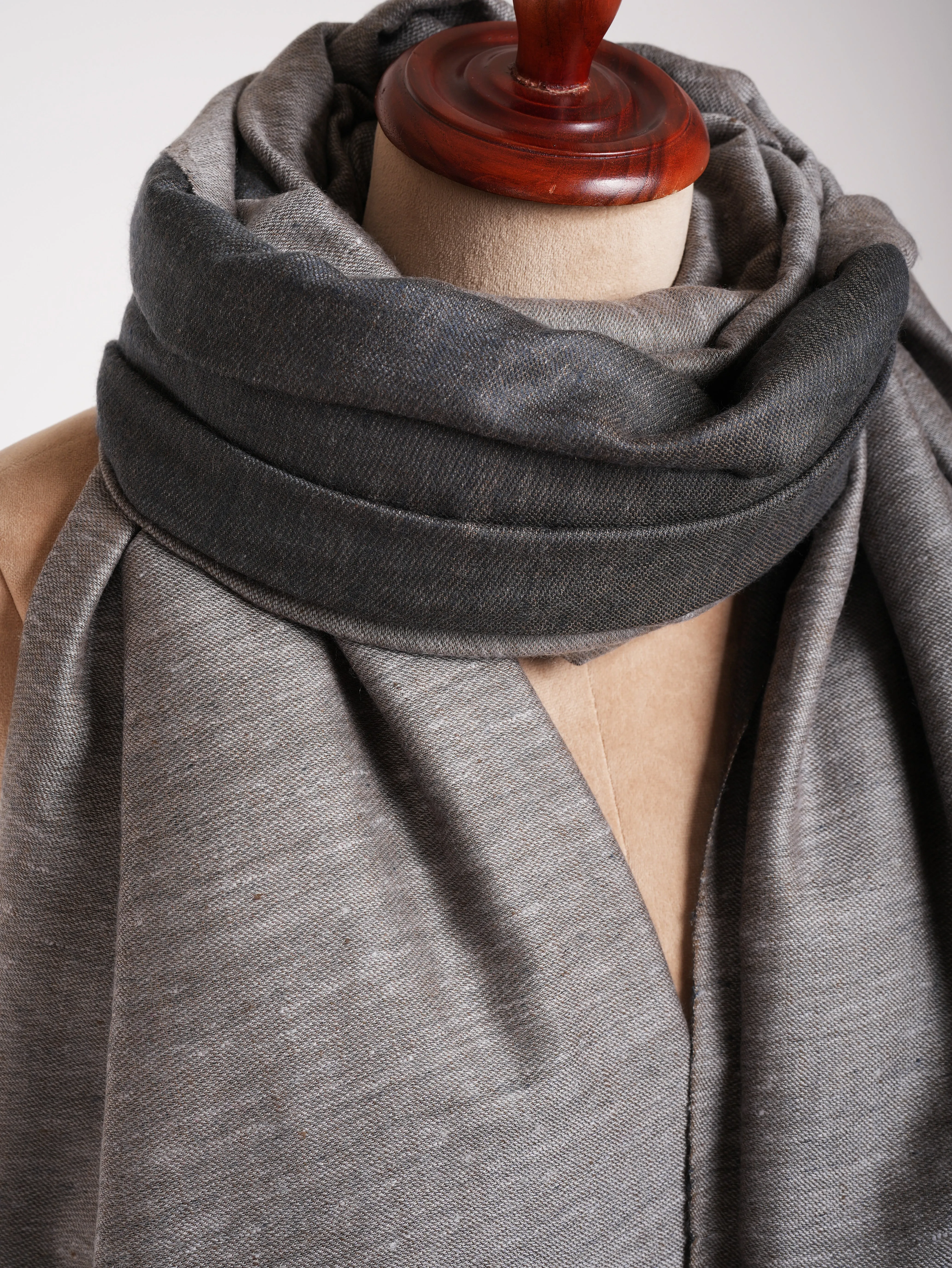 Steel Grey and Ivory Dorukha Oversized Pashmina Shawl