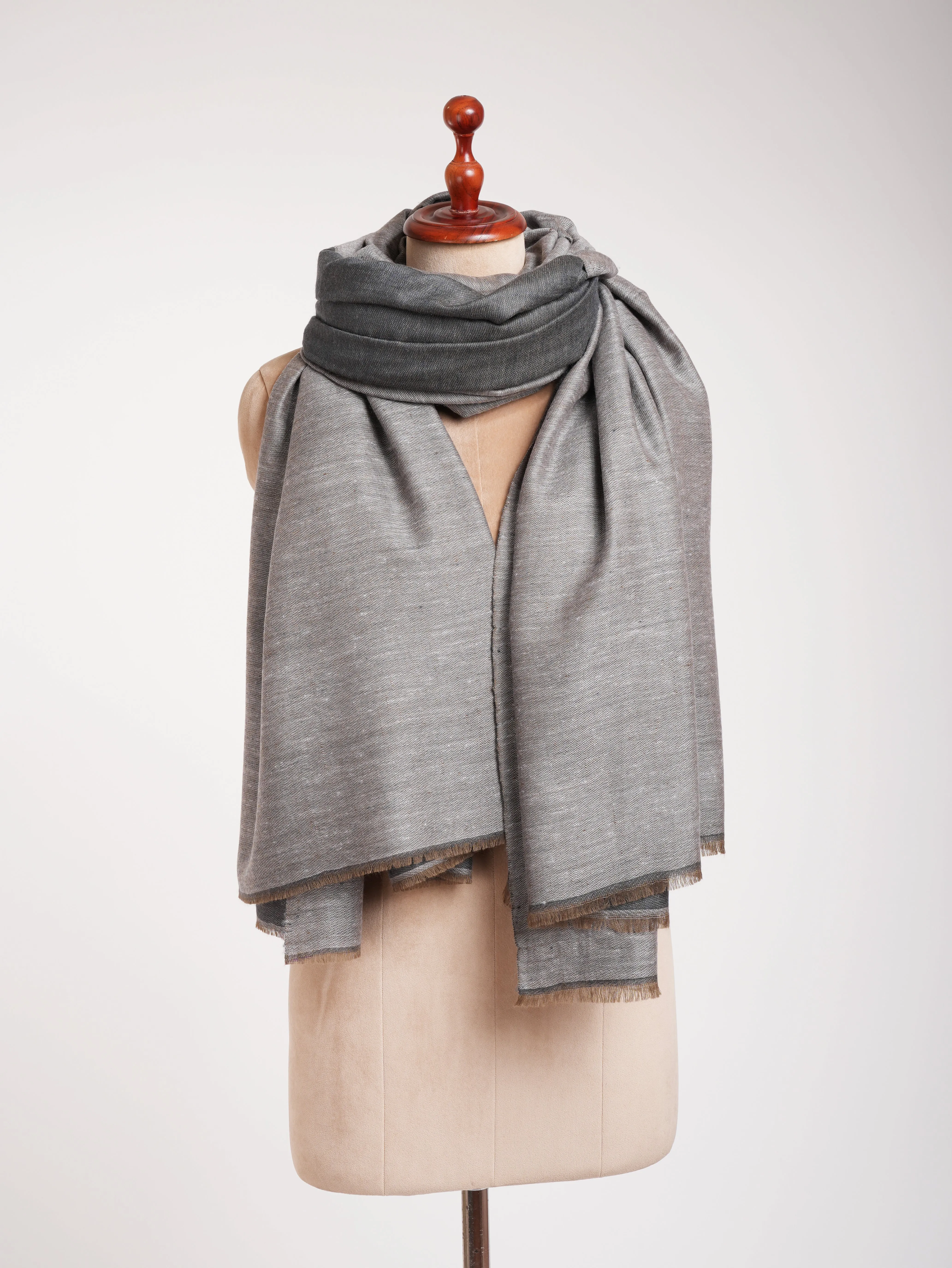 Steel Grey and Ivory Dorukha Oversized Pashmina Shawl