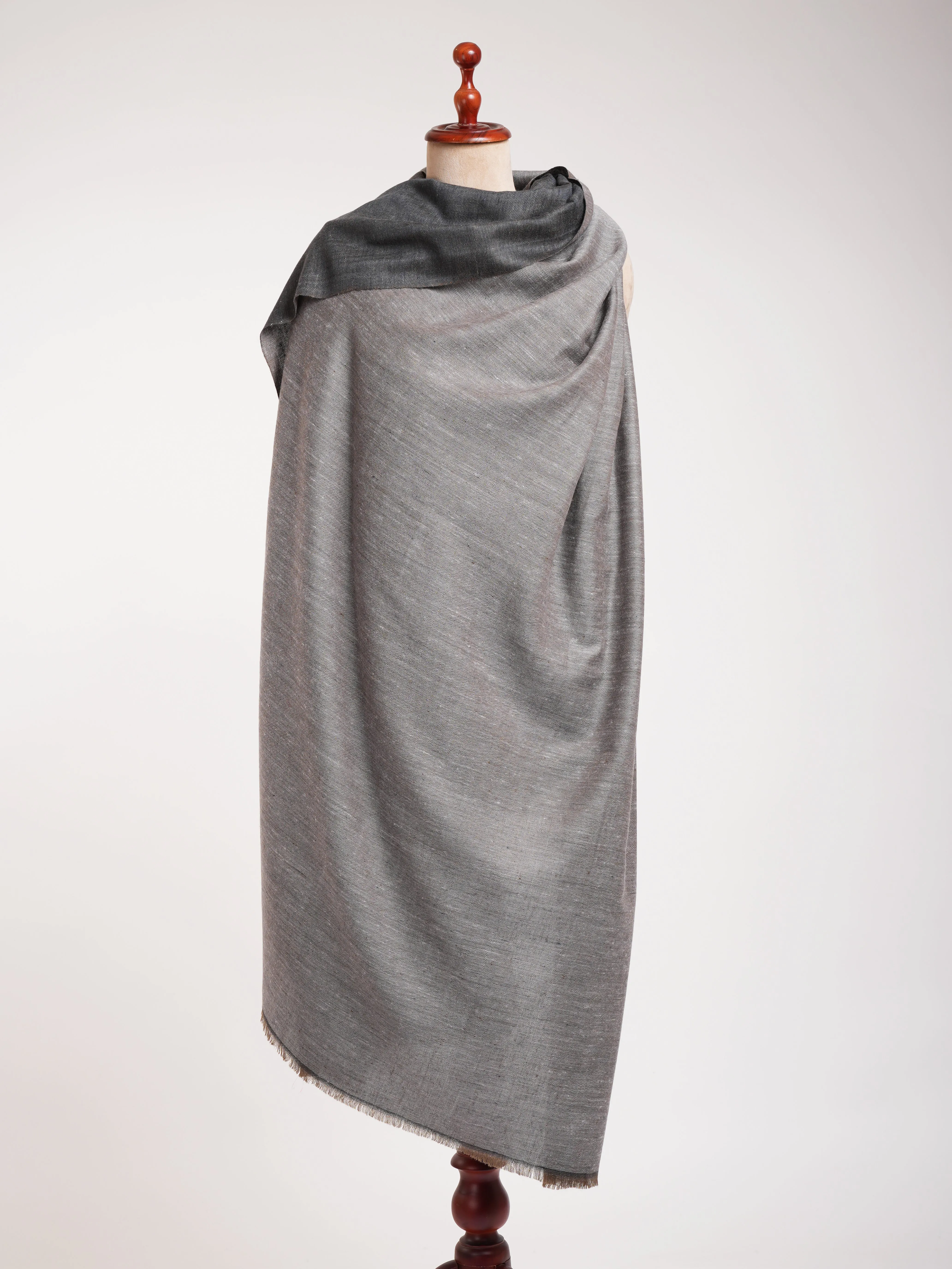 Steel Grey and Ivory Dorukha Oversized Pashmina Shawl