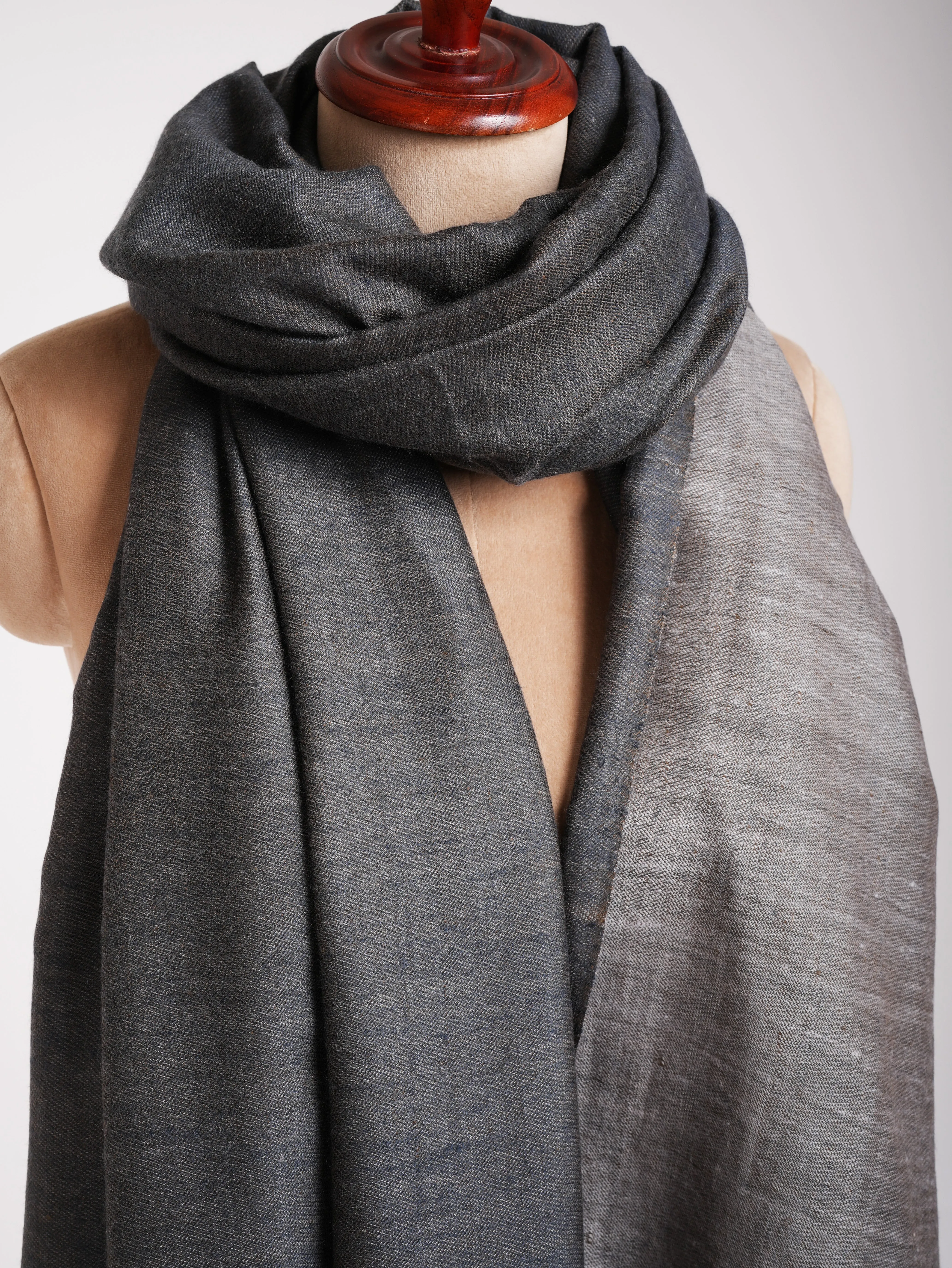 Steel Grey and Ivory Dorukha Oversized Pashmina Shawl