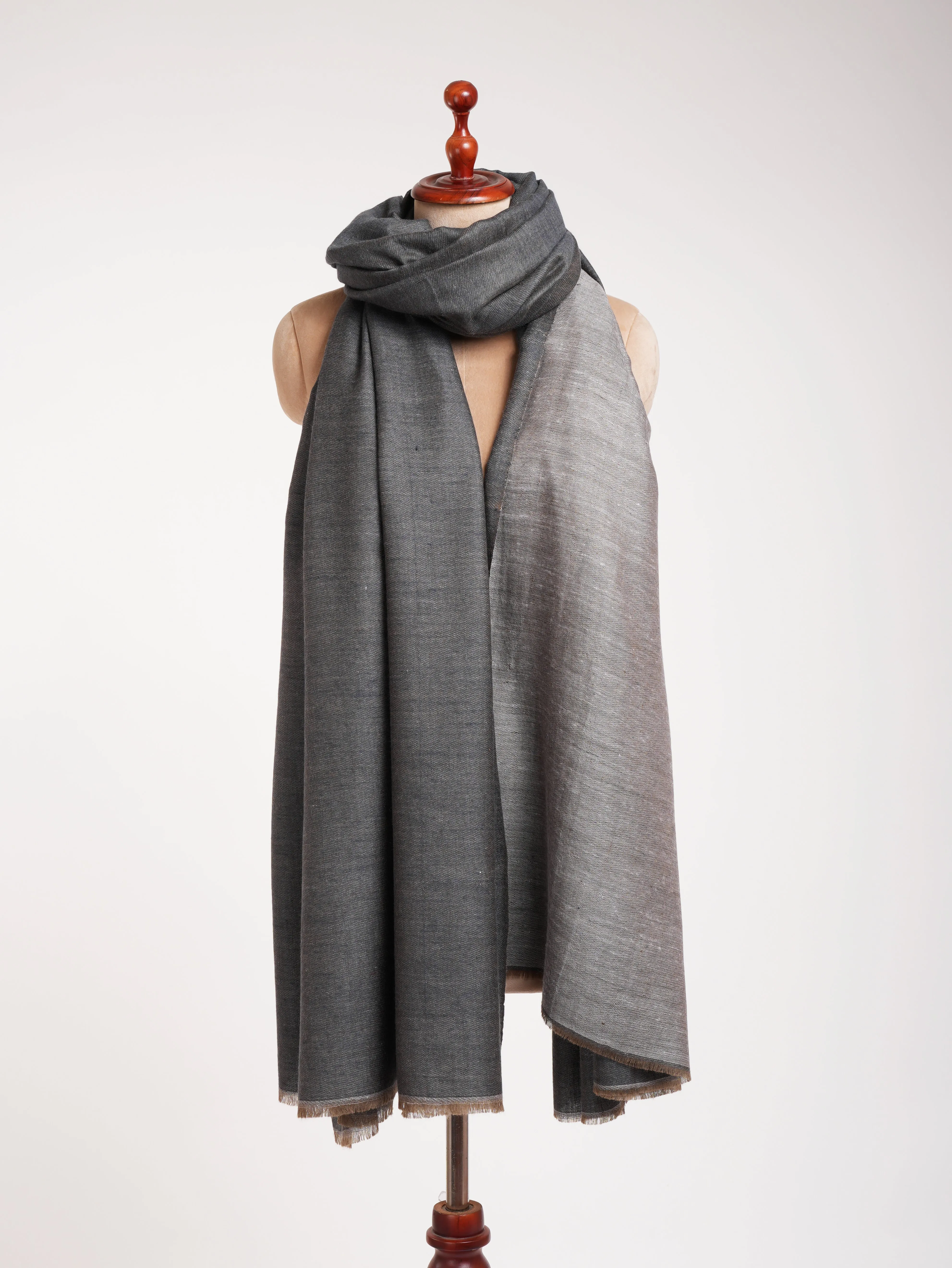 Steel Grey and Ivory Dorukha Oversized Pashmina Shawl