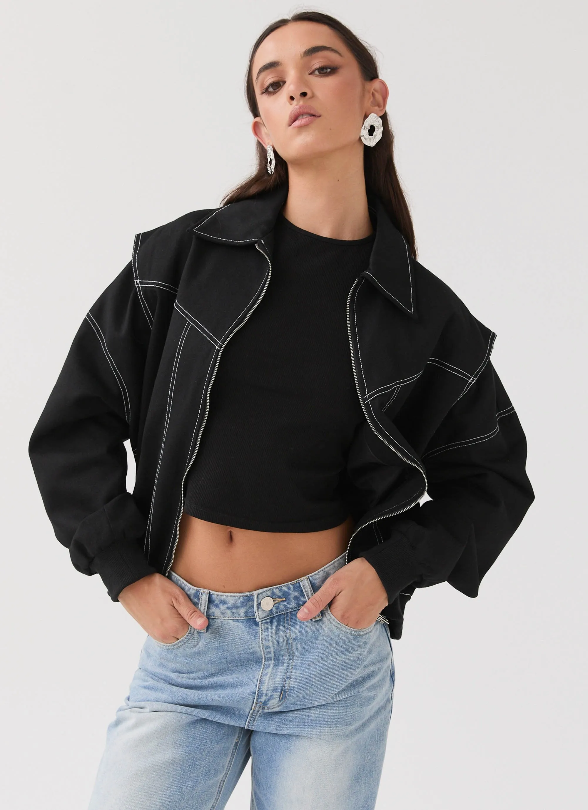 Take The Lead Oversized Bomber Jacket - Shadow