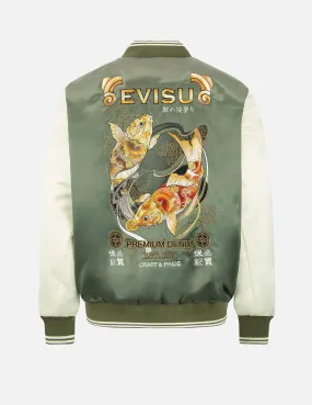 Tattoo Koi Embroidery Padded Bomber Jacket