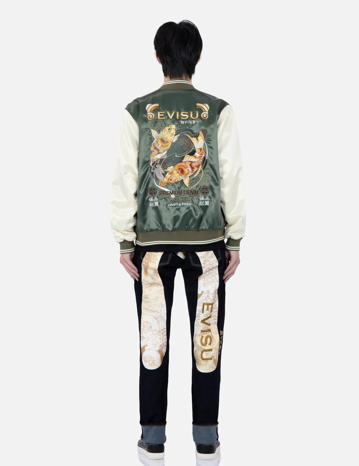 Tattoo Koi Embroidery Padded Bomber Jacket