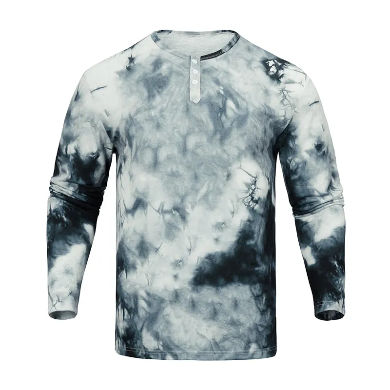 TIE-DYED LONG SLEEVE HENLEY SHIRT